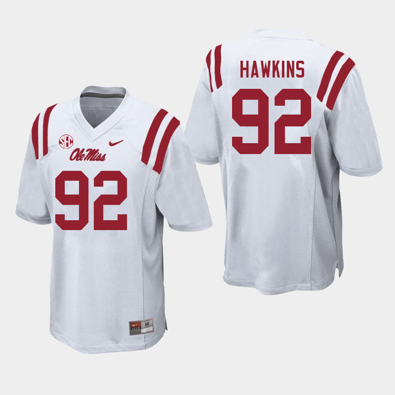 Men #92 JJ Hawkins Ole Miss Rebels College Football Jerseys Sale-White - Click Image to Close